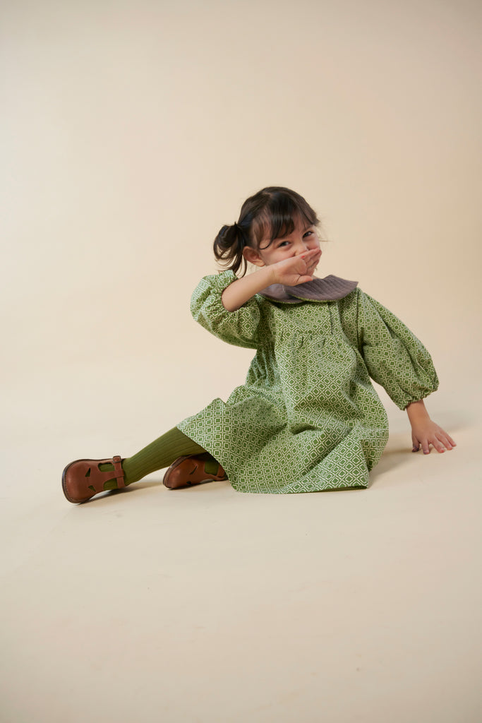 "Susanna" dress, Green diamond / Brown D