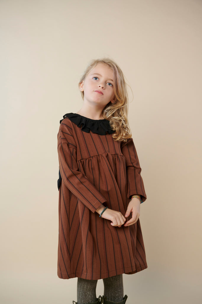 "Veronica" dress, Stripy brown