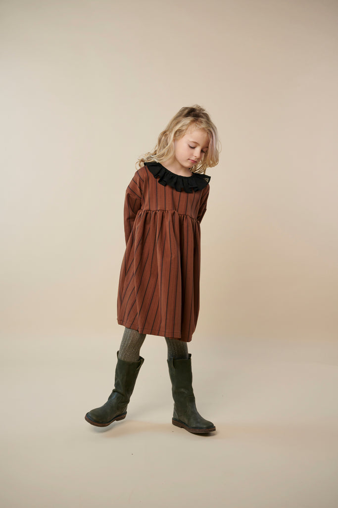 "Veronica" dress, Stripy brown