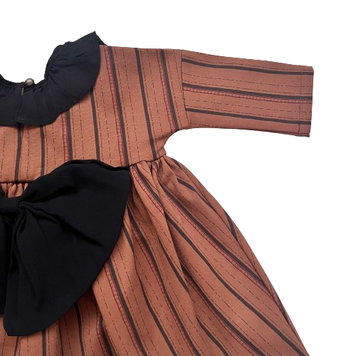 "Veronica" dress, Stripy brown