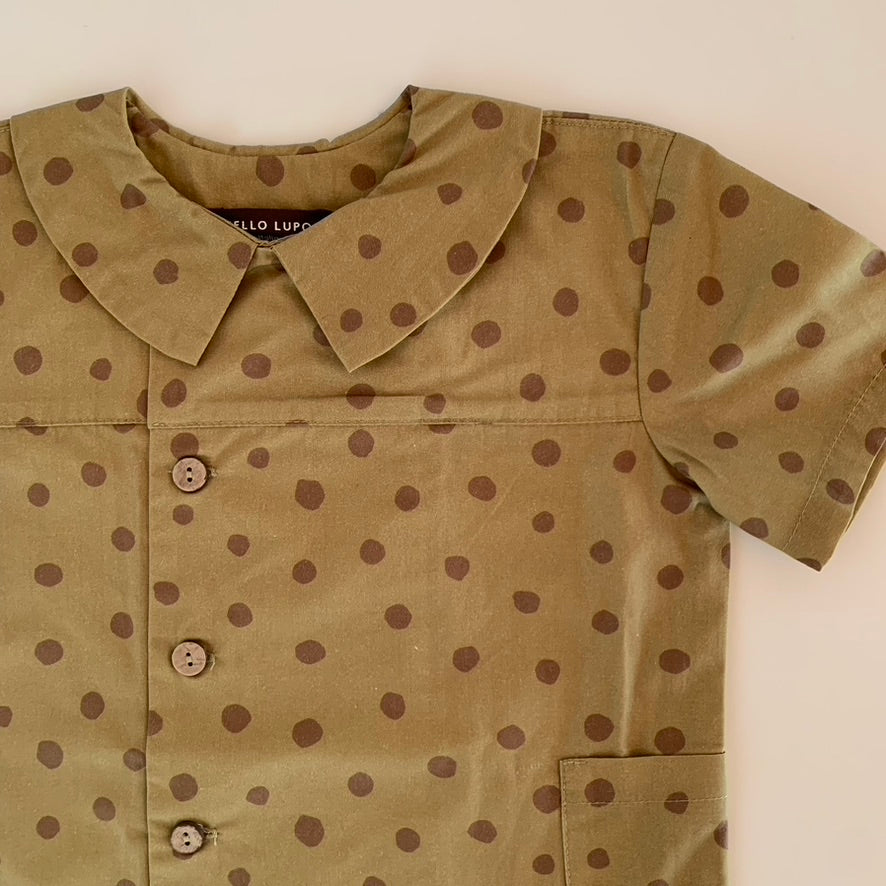 Gigi shirt, yellow / brown dots