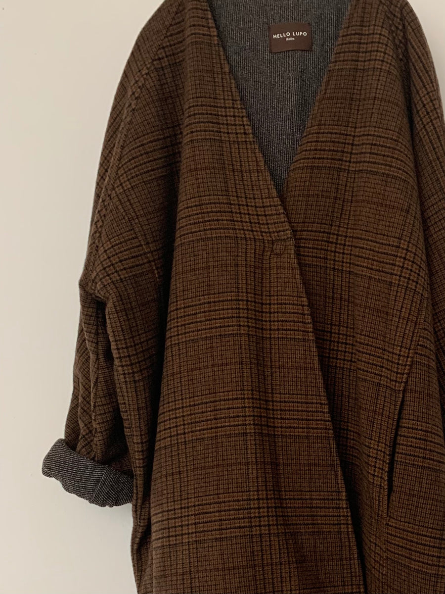 Kimono coat donna, brown check – Hello Lupo